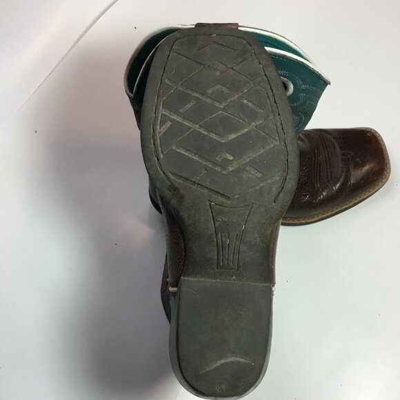 Ariat Crossfire Unisex Youth Size 7 1/2 Teal Blue Brown Cowboy Boots 10005989 - Picture 10 of 10